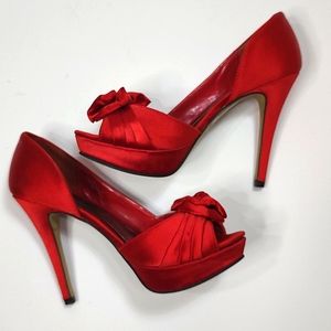 ALDO Women's Sexy Red Bow Platform High Heel Pumps Shoes Fabric Material Size 7